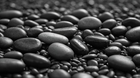 AI Generated. The monochrome color scheme highlights the natural beauty of the pebbles Black and white artの素材