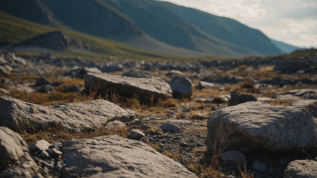 AI Generated. Geologisn'tt analyzing rocks focus on, close up geological survey field siteの素材