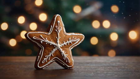 AI Generated. Gingerbread star, snowflake on festive Christmas tableの素材