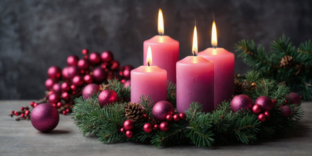 AI Generated. Christmas, Advent Wreath with pink candlesの素材