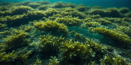 AI Generated. Green algae on the ocean floor close upの素材