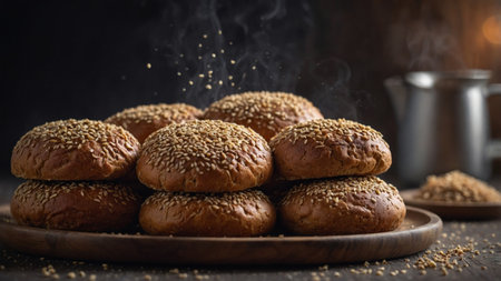 AI Generated. A stack of buckwheat buns perfect for sas well aswiches or as a side dis also known ash for soups as well as stewsの素材