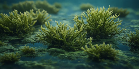 AI Generated. Green algae on the ocean floor close upの素材