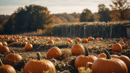AI Generated. A magical outoffocus world of pumpkin picking & hayridesの素材