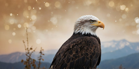 AI Generated. Double exposure silhouette of a bald eagle with nature bokeh in the backgroundの素材