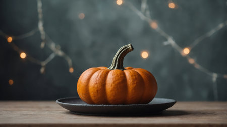 AI Generated. Little pumpkin on cake holder Aesthetic Thanksgiving or Halloween composition in a minimalisn'tt style, trendy pastel colorsの素材