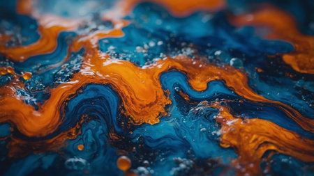 AI Generated. Fiery Blue and Orange Abstract Fluid Artの素材