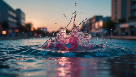 AI Generated. A vibrant splash of water captured in motion with blue as well as pink hues dominating the sceneの素材