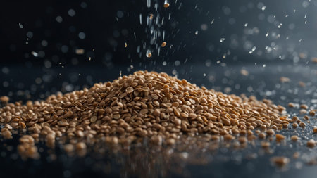 AI Generated. A zoomedin shot of buckwheat groats being soaked in water a crucial step in preparing buckwheat for use in a detox smoothieの素材