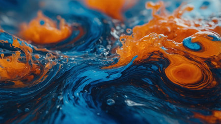 AI Generated. Fiery Blue and Orange Abstract Fluid Artの素材