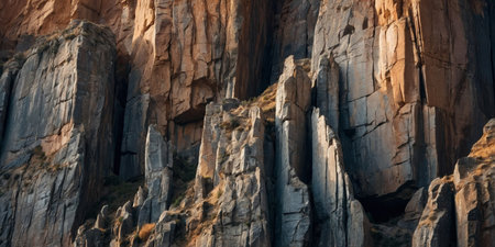 AI Generated. Complex cliff face with cubic rock shapes and contrasting tonesの素材