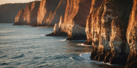 AI Generated. Intricate coastal cliff formations in warm tonesの素材