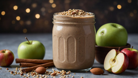 AI Generated. A creamy buckwheat & apple smoothie using cinnamon & almond butterの素材