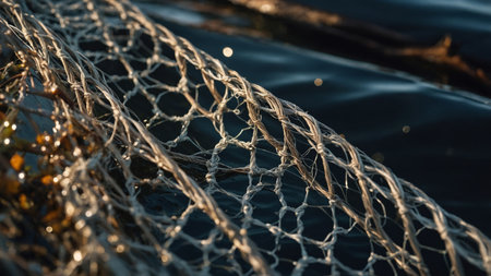 AI Generated. The finely knit mesh of a highend l&ing net designed to safely catch & release a prized catchの素材