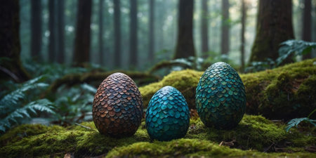 AI Generated. Enchanted Dragon Eggs in Mystical Forest - Fantasy Concept Artの素材