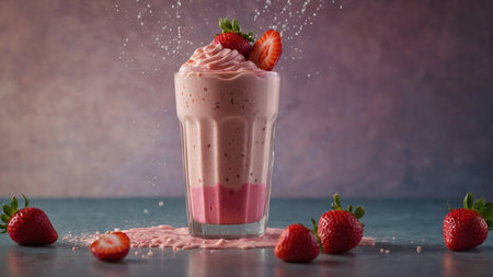 AI Generated. strawberry smoothie frappe using a splash effectの素材