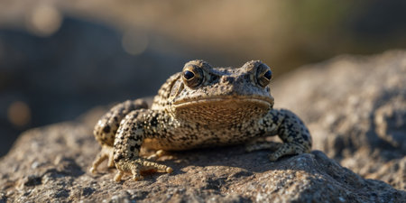 AI Generated. Close-up of a Natterjack toad or Epidalea calamita on a rockの素材