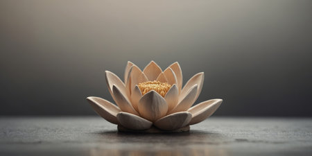 AI Generated. Minimalist Clay Sculpture of Meditative Figure with Lotus Blossom on Neutral Backgroundの素材