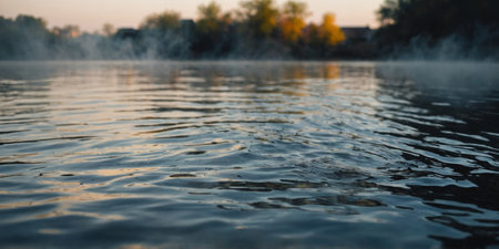 AI Generated. The water appears to be alive as it reflects the changing colors of the smoke hovering above itの素材