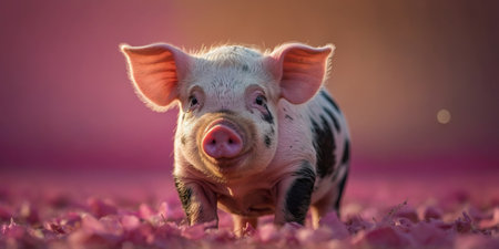 AI Generated. A piglet with a playful expression on a vibrant pink background, ideal for themes of joy, farm life, and youth, suitable for advertising and educational contentの素材