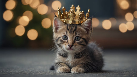 AI Generated. a kitten using a tiny crown, pretending to be royaltyの素材