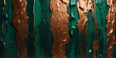 AI Generated. Vibrant Emerald Green and Copper Abstract Brush Strokesの素材