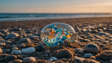 AI Generated. An abstract art installation on the seashoreの素材