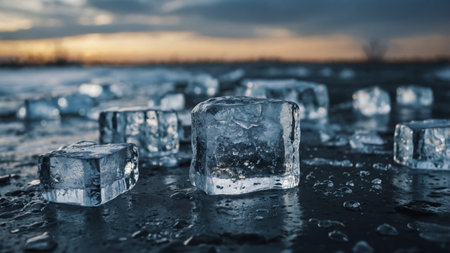 AI Generated. Ice melting, the cause of global warmingの素材