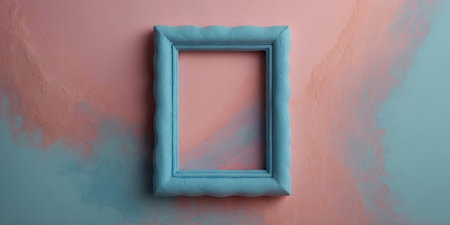 AI Generated. Abstract pink and blue soft clay shape pastel pink background candy colors with square frameの素材