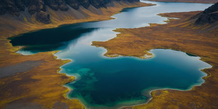 AI Generated. Aerial view of serene lakes in the Icelandic highlandsの素材