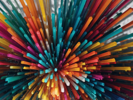 AI Generated. Colorful shapes intricately linked by thin white linesの素材