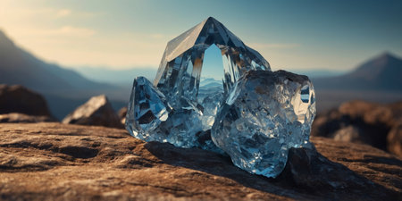 AI Generated. Captivating crystal formations exude sublime beauty with their play of light and shadow, ideal for illustrating geology, natural wonder, and the allure of mineralsの素材