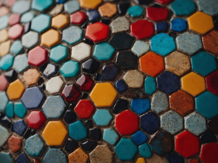 AI Generated. A symphony of shapes and colors coming together to form a striking geometric tile designの素材