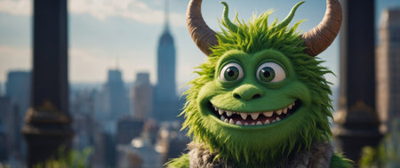 AI Generated. Charming Green Monster with a Playful Smile and Pointed Earsの素材