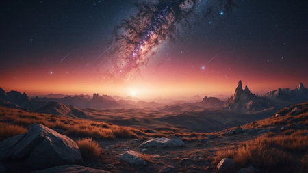 AI Generated. Earth Enveloped in a Captivating Meteor Shower Amidst the Cosmic Expanseの素材