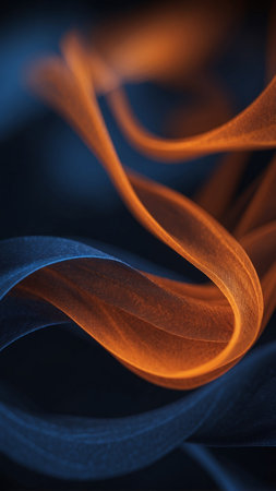 AI Generated. An dark blue and orange background with a blue line that is curvedの素材