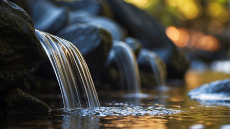 AI Generated. the base of a waterfall with water flowingの素材