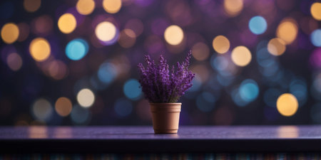 AI Generated. A stage with a purple and blue backgroundの素材