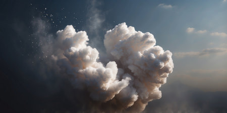 AI Generated. Large White Puffy Cloud Formation with Darker Smoke and Debris Fallingの素材
