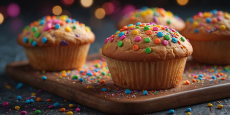 AI Generated. muffins with colorful sprinkles for kidsの素材
