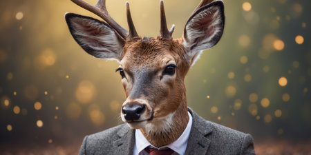 AI Generated. A deer wearing business suit smart animal conceptの素材