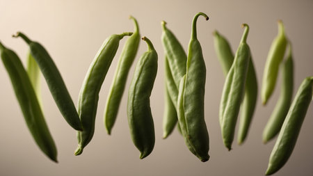 AI Generated. Falling pods of raw french beans cut outの素材