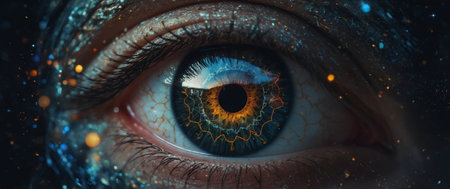 AI Generated. Mystical Sigil Infused Eye Surrounded by Magical Symbols and Cosmic Illuminationの素材