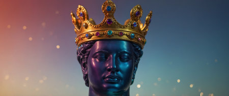 AI Generated. Colorful gradient lighting on a classic sculpture with a crownの素材