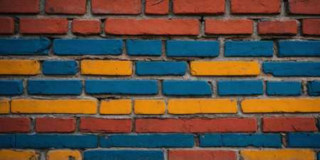 AI Generated. Vibrant multicolored brick wall in Manhattanの素材