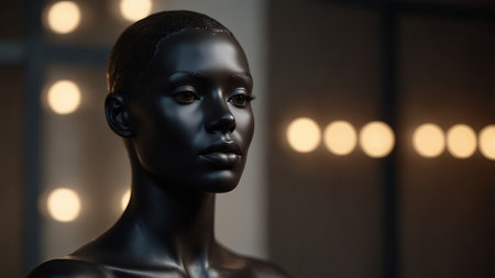 AI Generated. A black mannequin with a white light projected around its headの素材