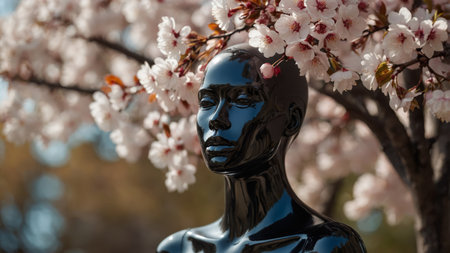 AI Generated. blossoms cherry with head mannequin Blackの素材