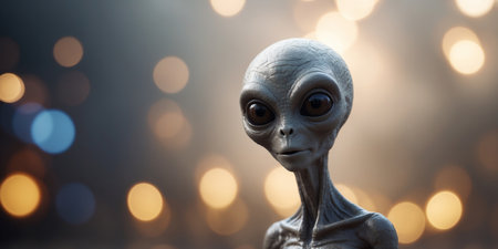 AI Generated. Grey Alien Standing with Blurry Backgroundの素材