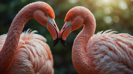 AI Generated. Romantic Flamingo Couple Forming Heart Shape, Valentine's Day conceptの素材
