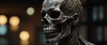 AI Generated. traditional black line work tattoo style skeleton demon characterの素材